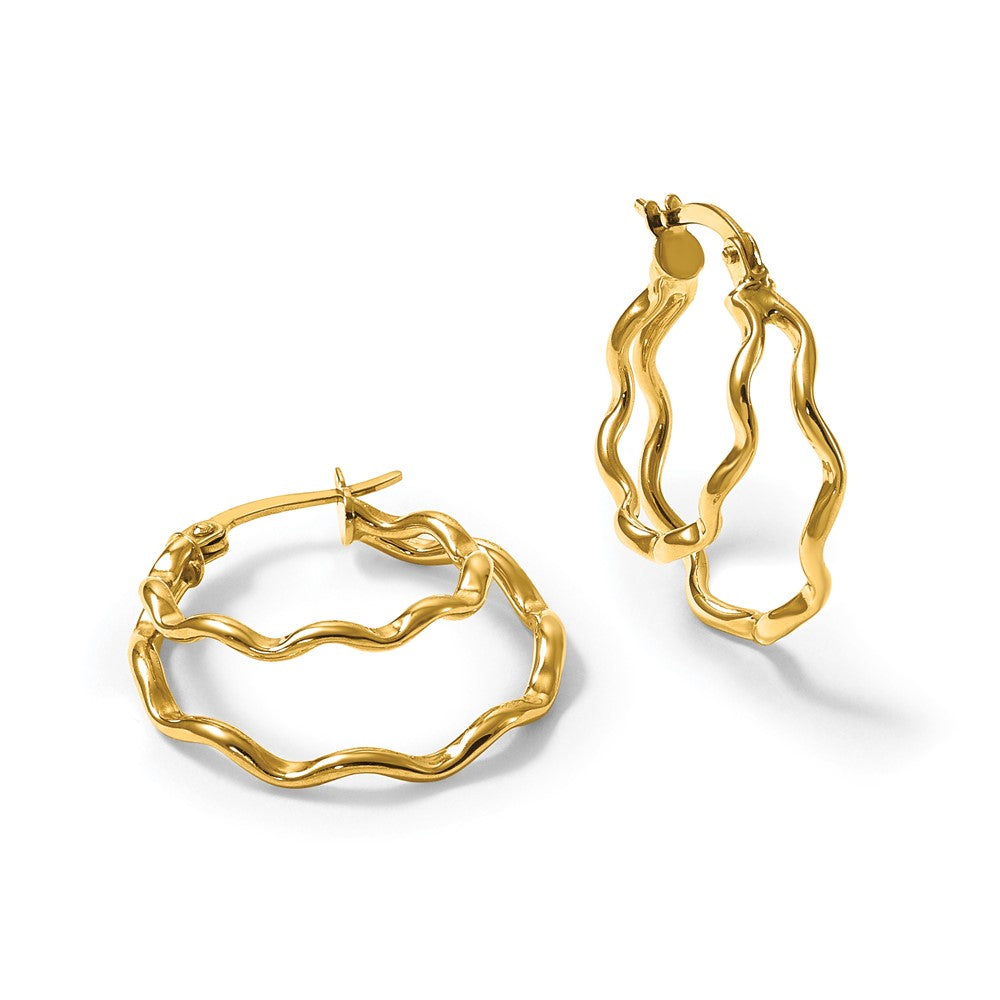 14K Gelbgold Poliert Gewellt Doppelt Kreis Creolen