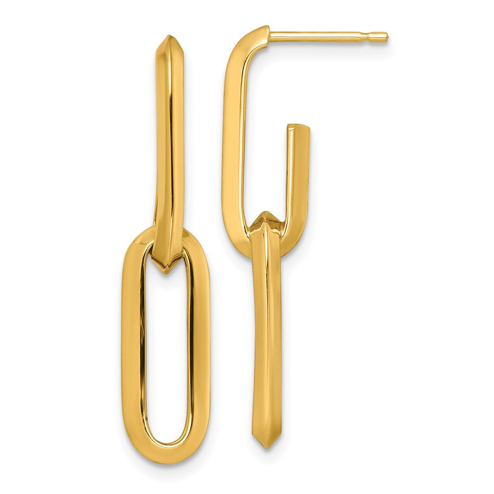 14K Gelbgold Poliert 7mm Büroklammer Glieder Hängend Ohrstecker