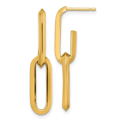 14K Gelbgold Poliert 7mm Büroklammer Glieder Hängend Ohrstecker