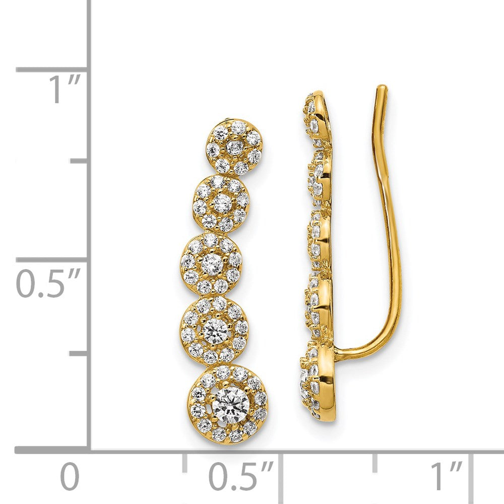 14K Gelbgold Zirkonia Kreise Poliert Ohr Climber Ohrringe
