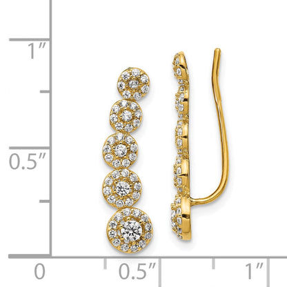 14K Gelbgold Zirkonia Kreise Poliert Ohr Climber Ohrringe