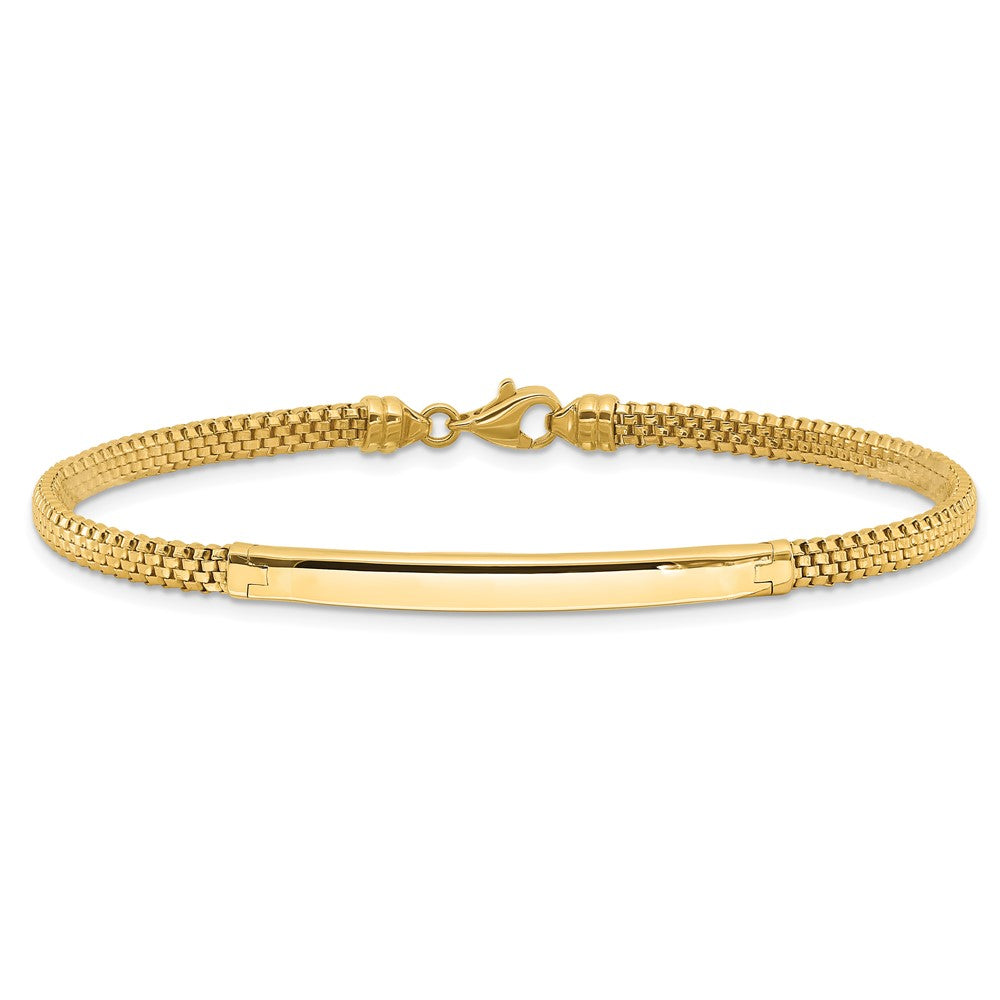 14K Gelbgold Poliert 3.5mm Fantasie Gebogen Stab Netz Gliederarmband
