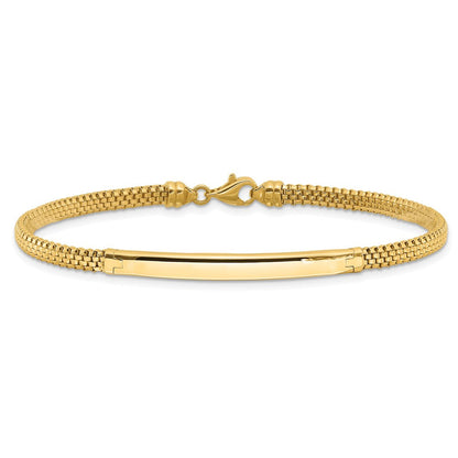 14K Gelbgold Poliert 3.5mm Fantasie Gebogen Stab Netz Gliederarmband
