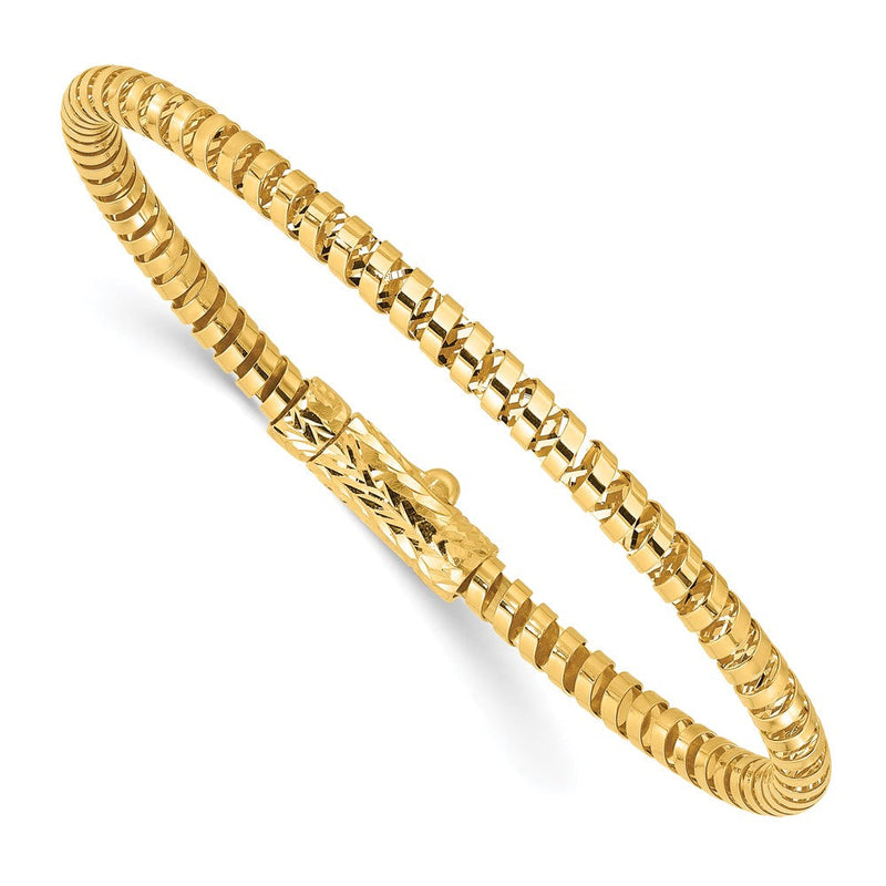 14K Gelbgold Poliert und Diamantiert Fantasie Spirale 3.75mm Flexibel Oval Armreif Armband