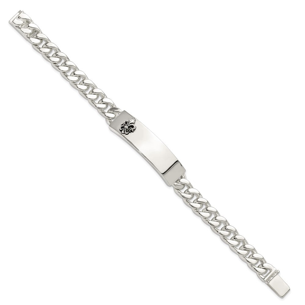 Sterlingsilber Antikisiert Fleur-de-lis Id Herren Armband