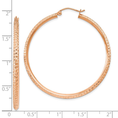 14K Roségold 2.5x45mm Messer-edge Diamantiert Röhre Creolen