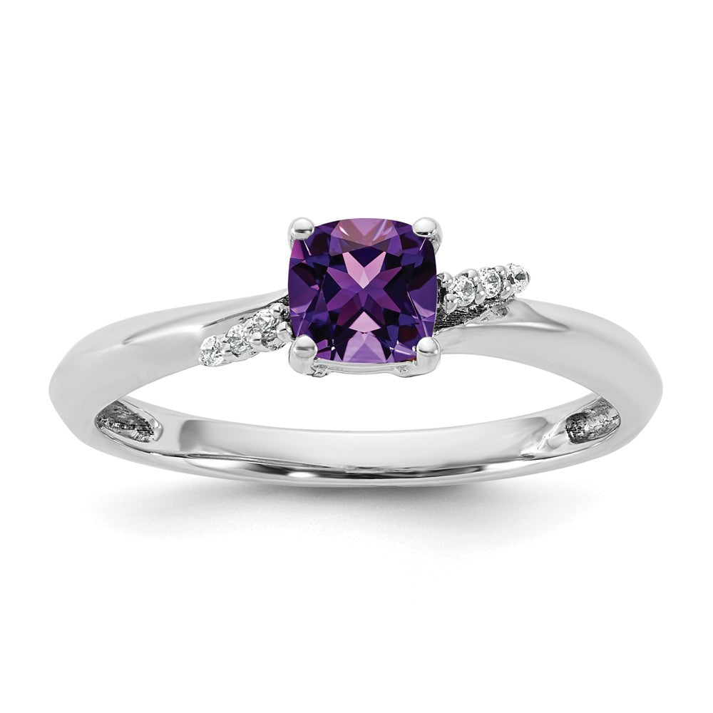 14K Weißgold Ring, poliert, mit Diamant und Amethyst