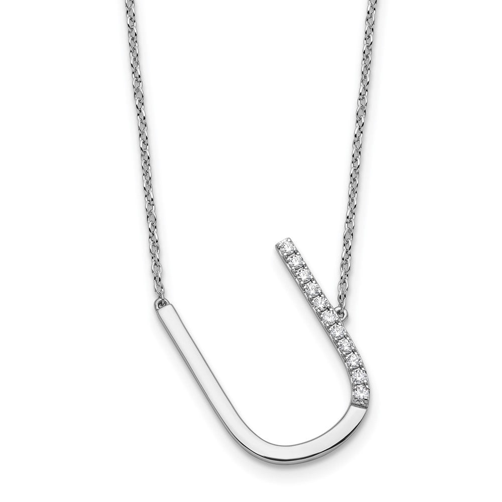 14K Weißgold Seitlich Diamant Initiale U 18 Zoll Halskette