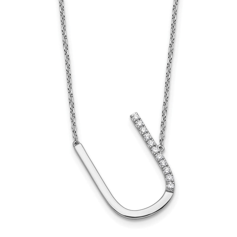 14K Weißgold Seitlich Diamant Initiale U 18 Zoll Halskette