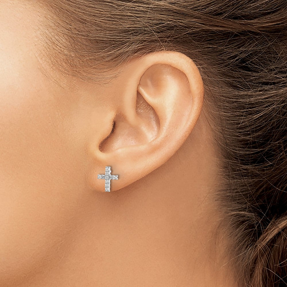 14K Weißgold Diamant-Kreuz-Ohrstecker, poliert