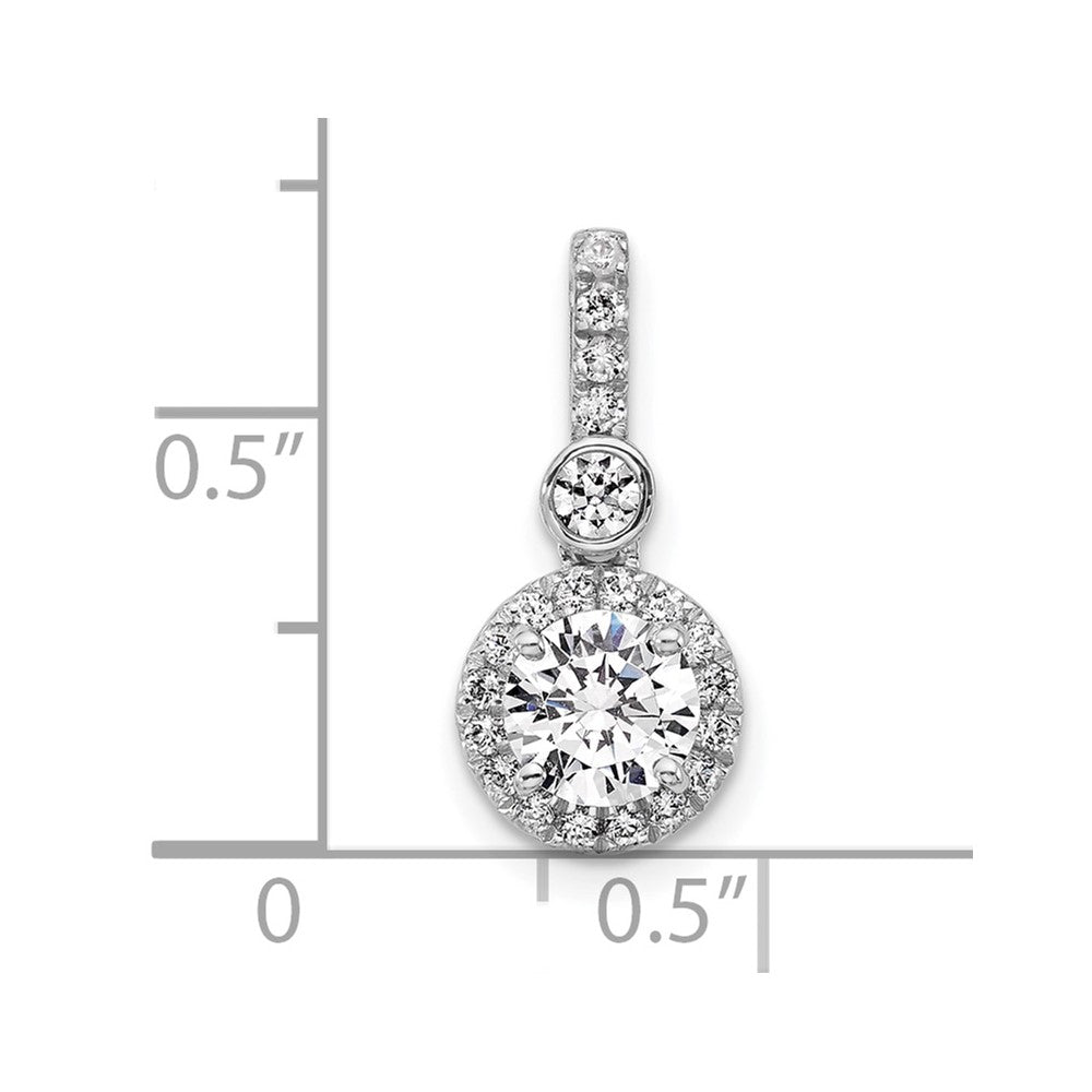 14K Weißgold Anhänger mit 1 Karat zertifiziertem, im Labor gezüchtetem Diamant VS+ F+, rund, mit komplettem Halo