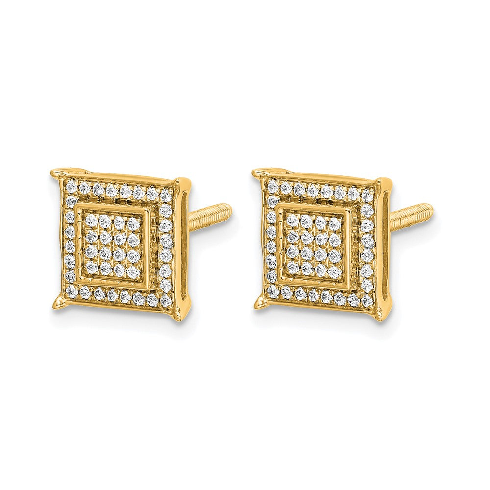 14K Gelbgold Ohrringe mit Diamanten (0,25 ct.), quadratischer Doppel-Zargenfassung und Gewindeverschluss