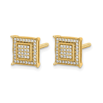 14K Gelbgold Ohrringe mit Diamanten (0,25 ct.), quadratischer Doppel-Zargenfassung und Gewindeverschluss