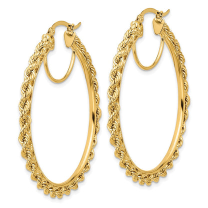 14K Gelbgold Ohrringe Creolen, poliert und diamantiert, Kordel-Design, 2,95 mm