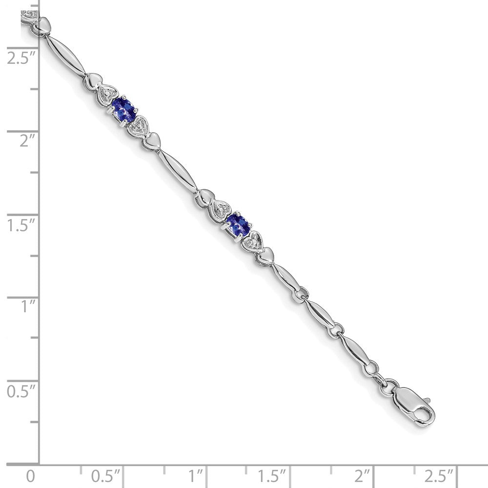 14K Weißgold Komplett Diamant und Oval Tansanit Herz Design 7 Zoll Armband