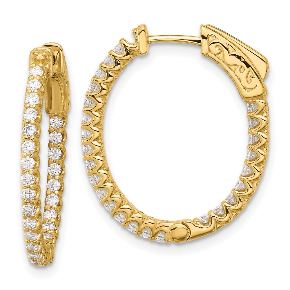 14K Gelbgold.78 Karat Diamant In/out Oval Creole mit Sicherheits Verschluss Ohrringe