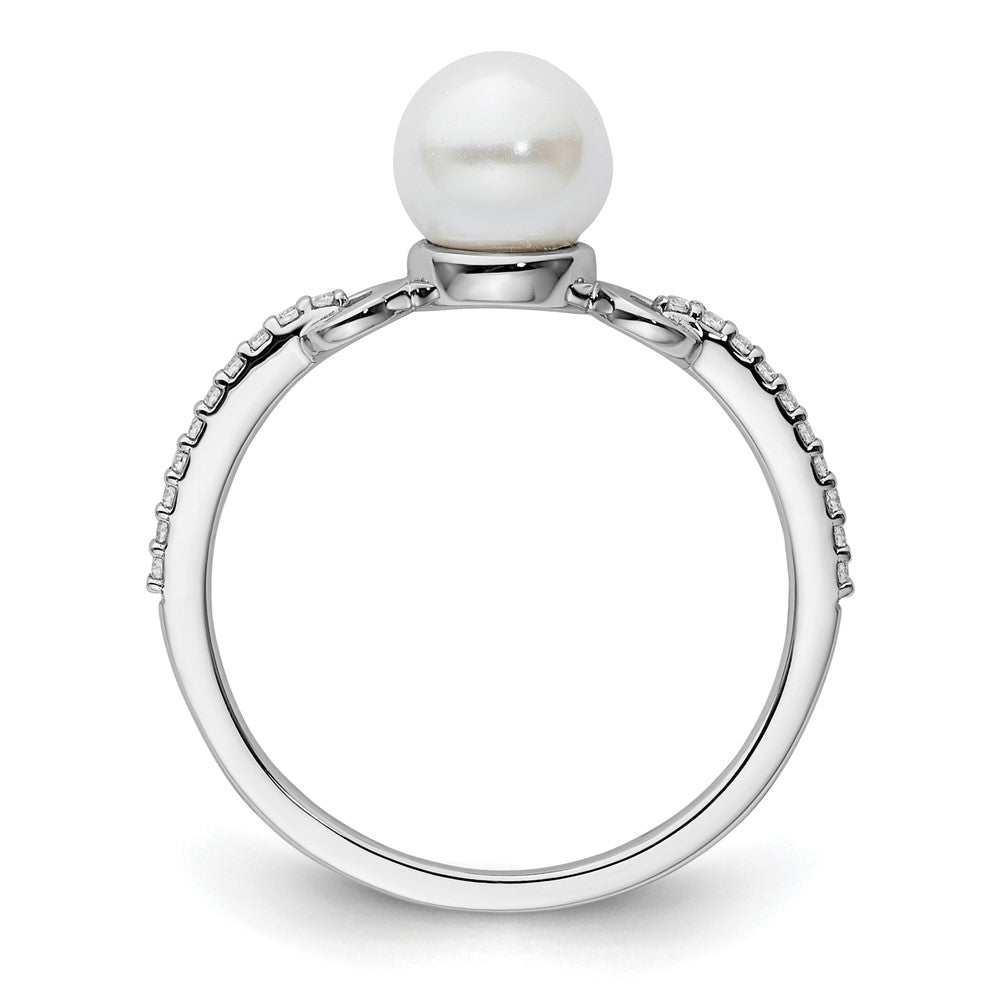 14K Weißgold Fashion-Ring mit Diamant und Perle, poliert