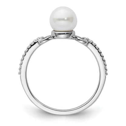 14K Weißgold Fashion-Ring mit Diamant und Perle, poliert
