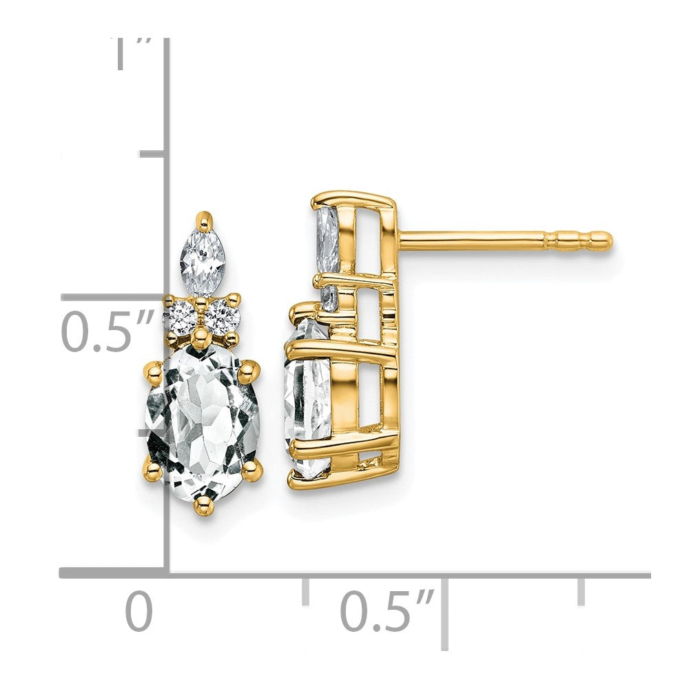 14K Gelbgold Diamant- und 7x5 Oval-April-/Topas-Ohrstecker