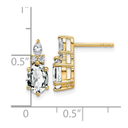 14K Gelbgold Diamant- und 7x5 Oval-April-/Topas-Ohrstecker