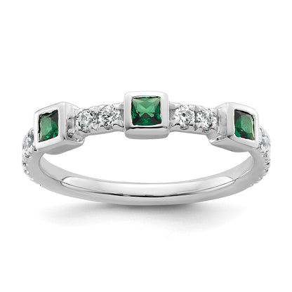 14K Weißgold Poliert Diamant und Smaragd Mode Ring