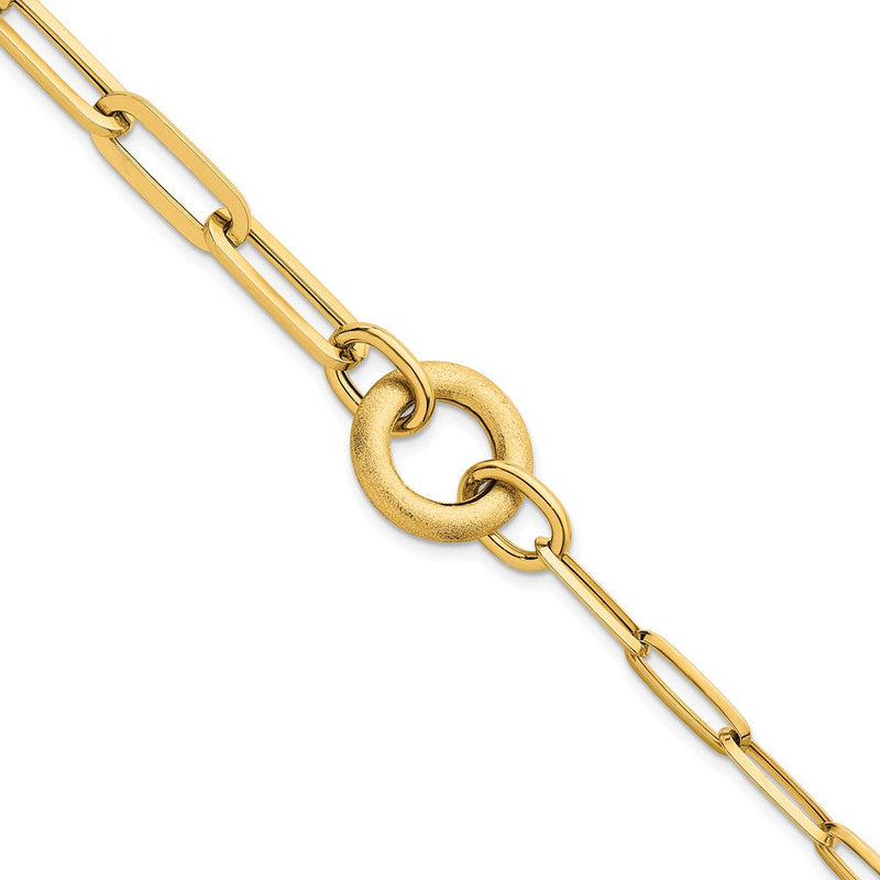 14K Gelbgold Poliert und Gebürstet Büroklammer Glieder mit Kreis 8 Zoll Armband