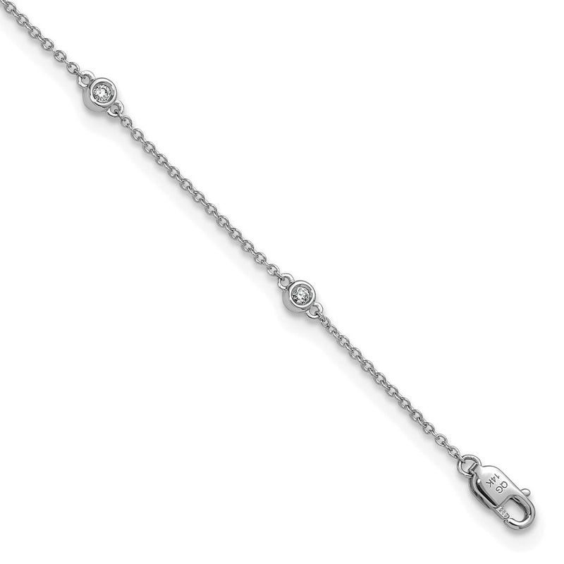 14K Weißgold Komplett 1/6 Karat Zargenfassung-set Diamant und Ankerkette Kette 7-station 9 Zoll Fußkettchen