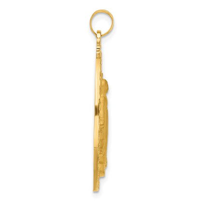 14K Gelbgold Poliert und Satiniert Massiv Wundertätig Medaille Oval Anhänger