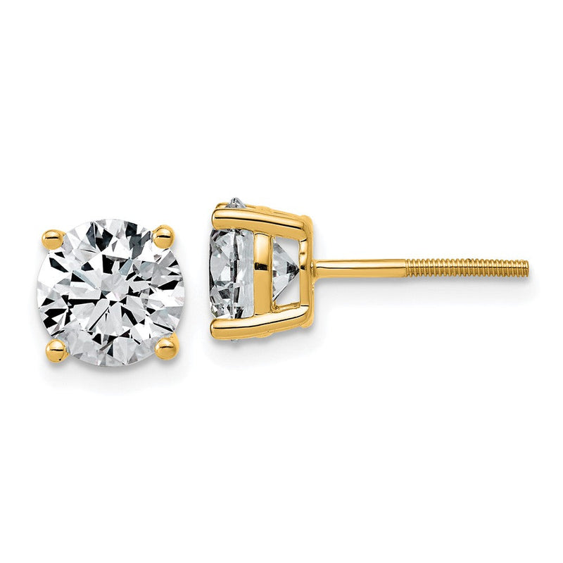 14K Gelbgold Ohrstecker mit 4 ct. Laborgezüchteten Diamanten, VS/SI+ G+, rund, komplette Vierzacken-Fassung, leichtgewichtig, mit Schraubverschluss