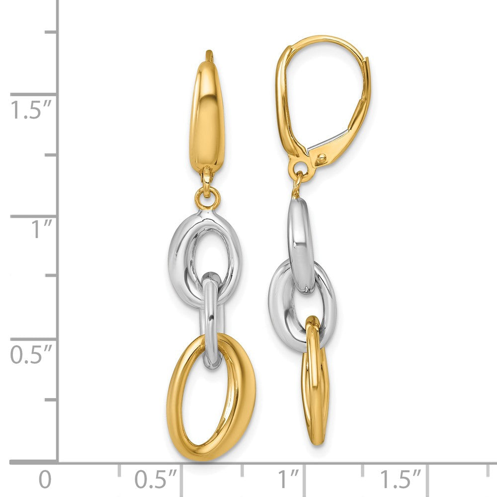 14K Bicolor Gold Bicolor Poliert Fantasie Oval Glieder Hängend Ohrhänger mit Brisur