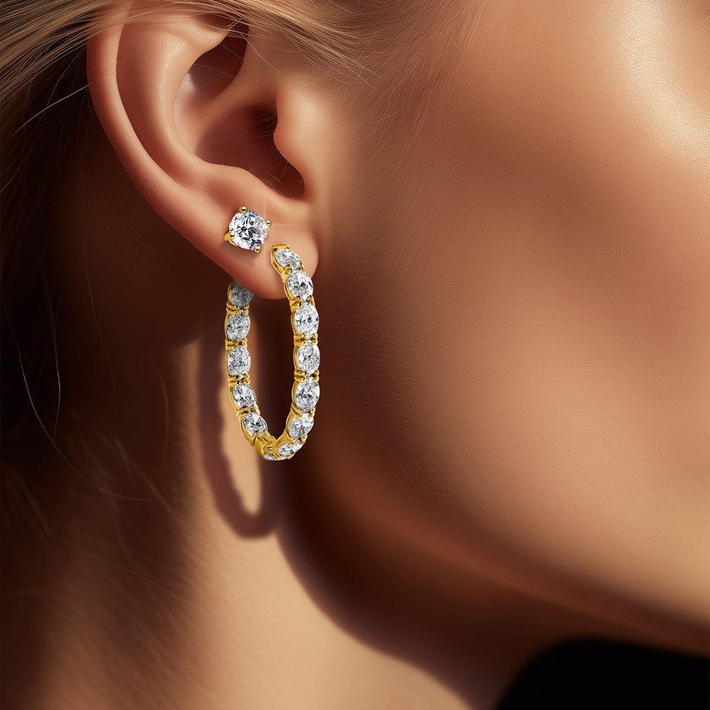 14K Gelbgold Creolen mit 8,625 Karat im Labor gezüchteten Diamanten VS+ F+, oval und rund, komplett besetzt, In-and-Out-Design