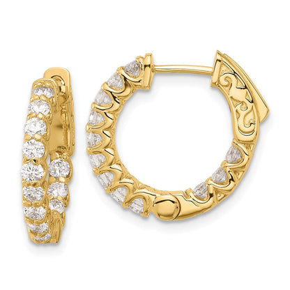 14K Gelbgold 1.2 Karat Diamant Rund In/out Creole mit Sicherheits Verschluss Ohrringe