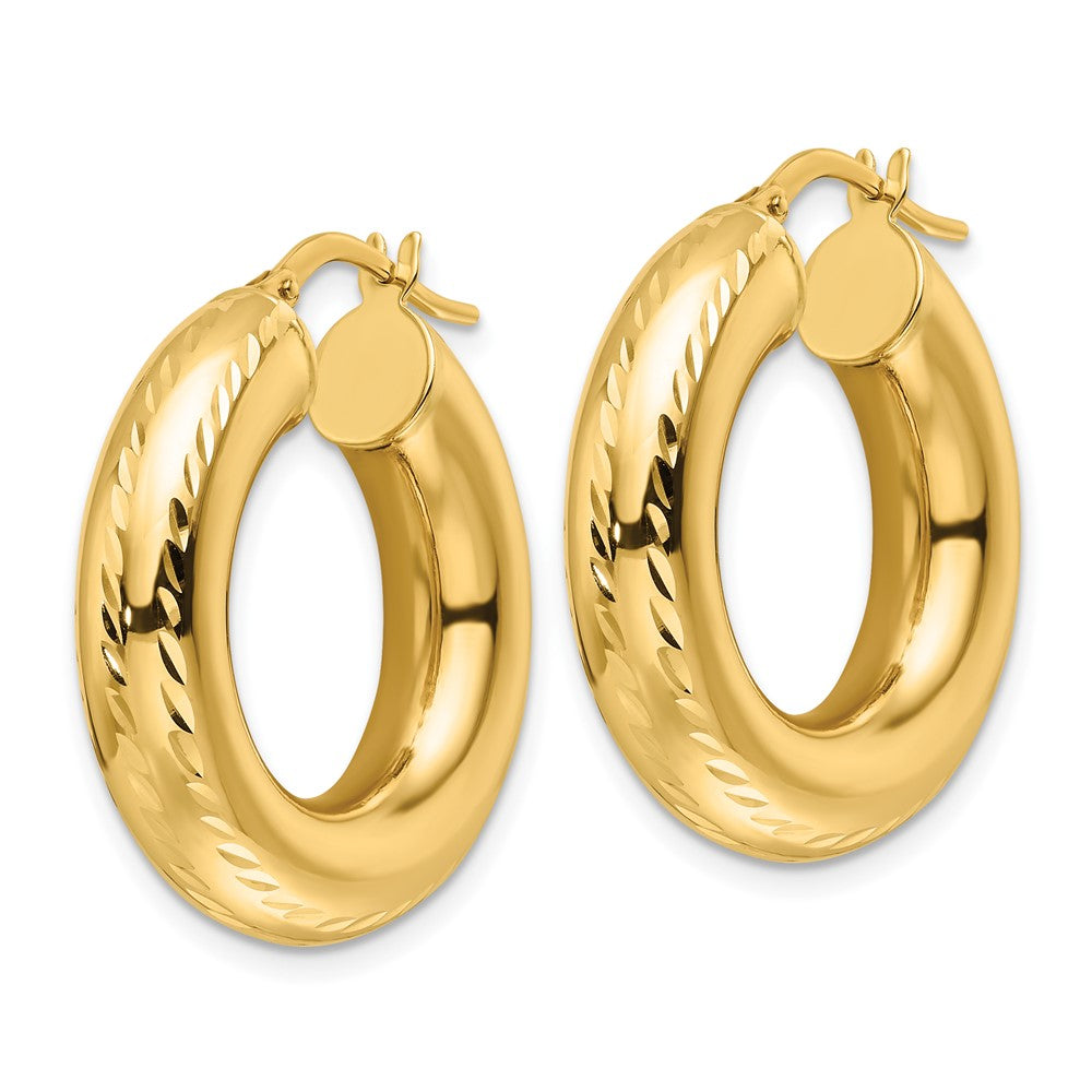 14K Gelbgold 6x27mm Poliert Diamantiert Rund Röhre Creolen