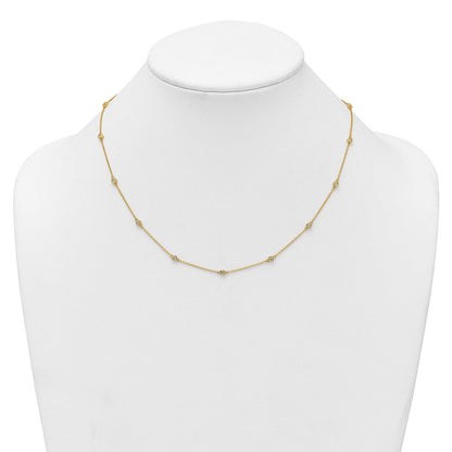 14K Gelbgold Komplett 3/8 Karat Zargenfassung-set Diamant und Ankerkette Kette 15-station 18 Zoll Halskette