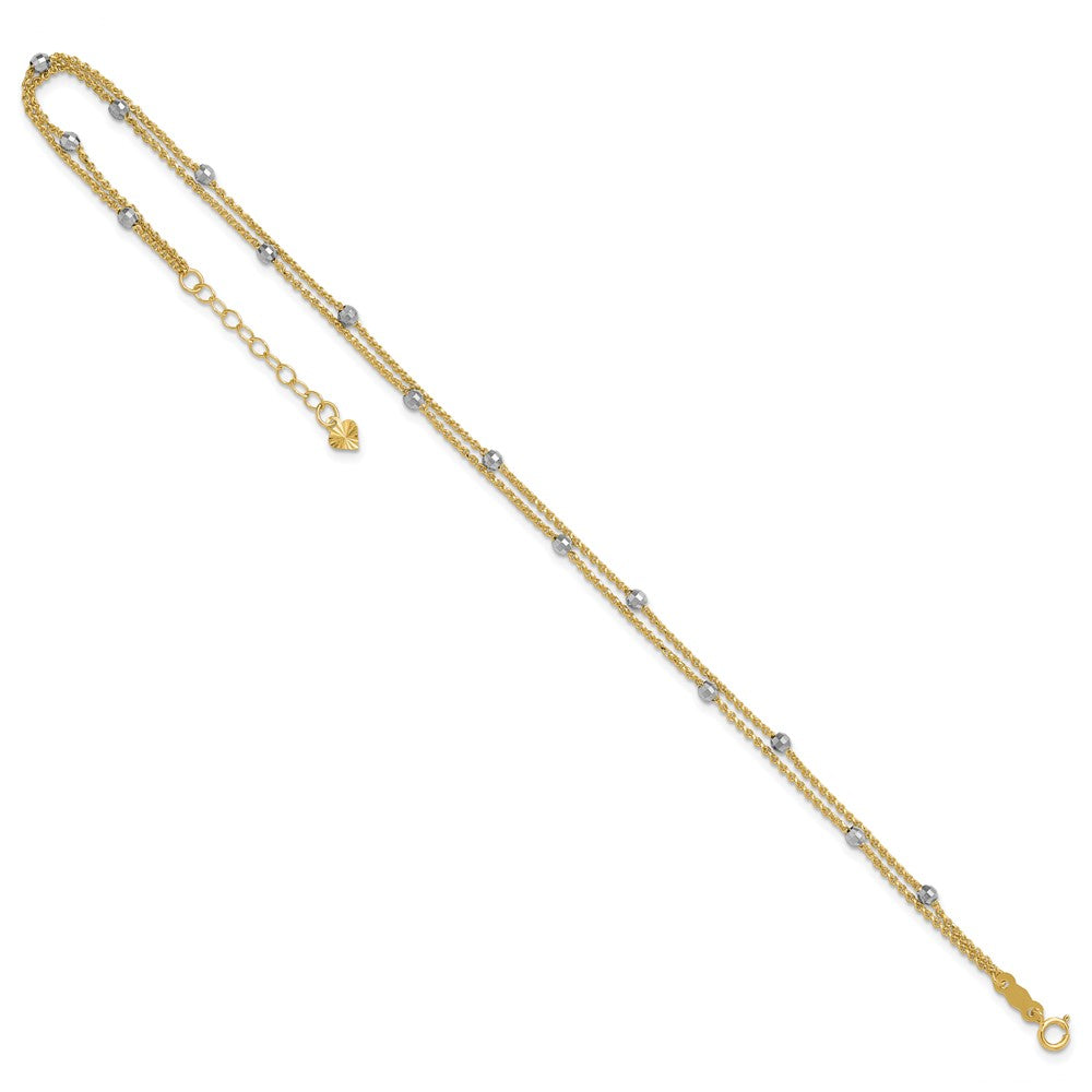 14K Bicolor Gold Bicolor 2-strand Kette mit Mirror Perlen 9 Zoll Plus 1 Zoll Verlängerung - Total 10 Zoll Fußkettchen