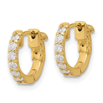 14K Gelbgold.42 Karat Diamant Rund Creole mit Sicherheits Verschluss Ohrringe