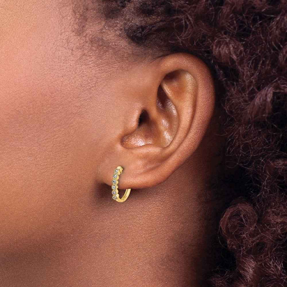 14K Gelbgold Creolen mit Scharnier und 0,125 Karat Diamanten
