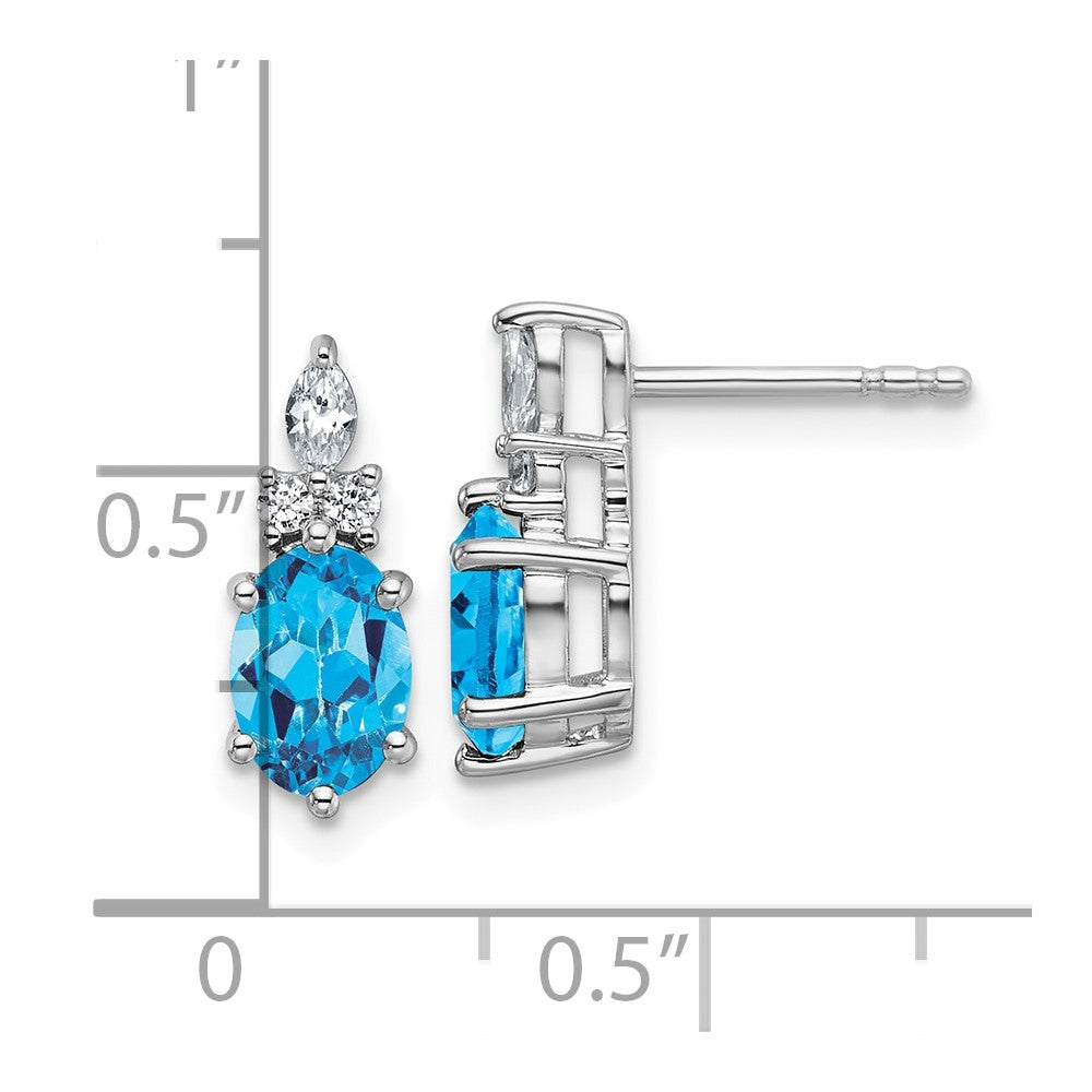 14K Weißgold Ohrstecker mit Diamanten und ovalem 7x5 Blautopas (Dezember-Geburtsstein)