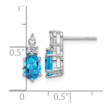 14K Weißgold Ohrstecker mit Diamanten und ovalem 7x5 Blautopas (Dezember-Geburtsstein)