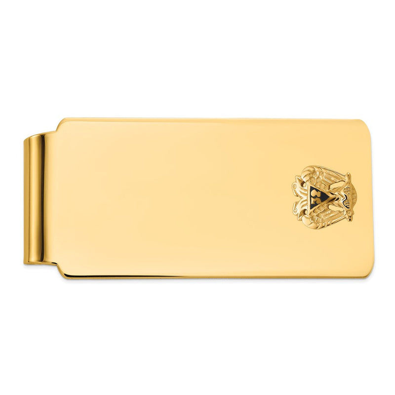 14K Gelbgold Herren Poliert und Strukturiert mit Schwarz Emaille 32 Degree Scottish Rite Freimaurer Klein Geldklammer