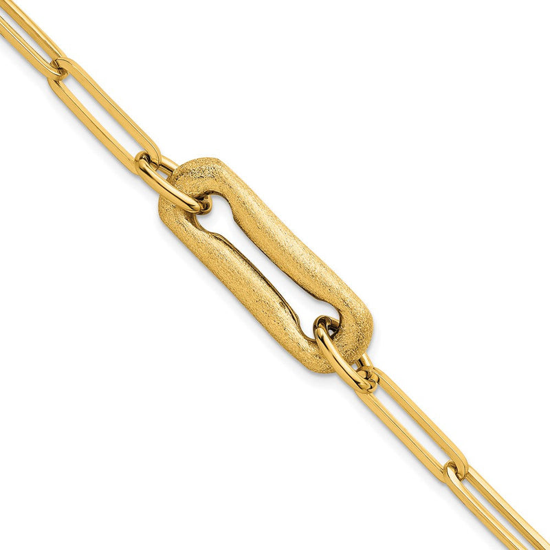 14K Gelbgold Poliert und Gebürstet Büroklammer Glieder 7.75 Zoll Armband