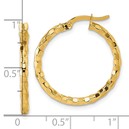 14K Gelbgold Poliert 2.3 X 24mm Strukturiert Röhre Creolen