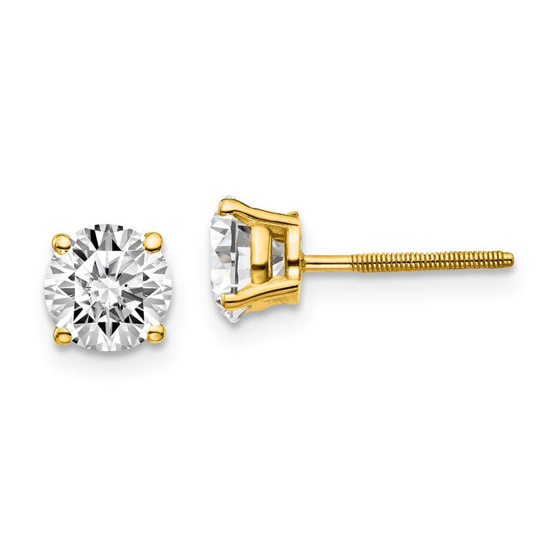 14K Gelbgold 1 1/2 ct Im Labor Gezüchtet Diamant Vs/si+ G+ Rund 4 Krappen Standard Gewicht Schraubverschluss Ohrstecker
