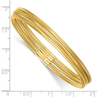 14K Gelbgold Poliert Drei Strang Netz Dehnbar Rund Armband