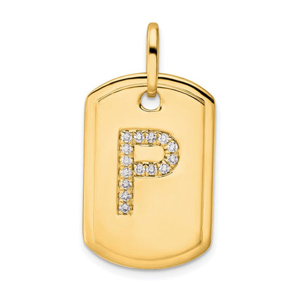 14K Gelbgold Diamant-Erkennungsmarken-Charm mit Buchstabe P