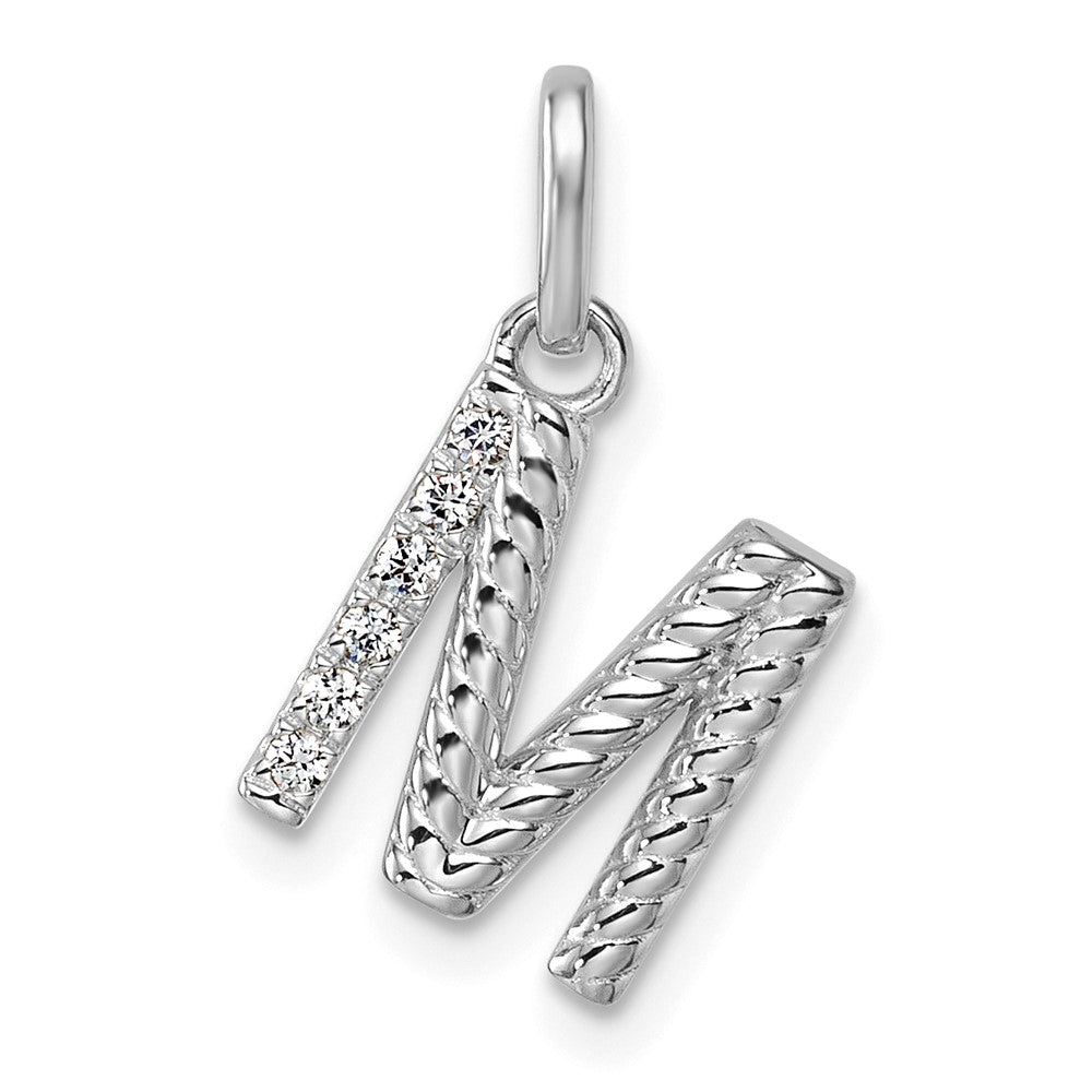 14K Weißgold Gedrehter Diamant-Initial-Charm "M" mit 0,05 ct
