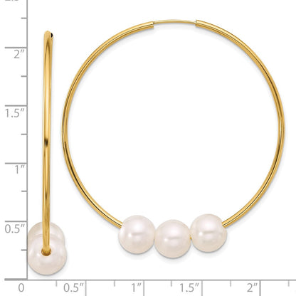 14K Gelbgold 8-9mm Rund Süßwasser Zucht 3-pearl Endlos Creolen