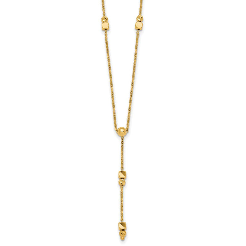 14K Gelbgold Poliert Diamantiert und Gekugelt 16 Zoll Lariat Halskette Plus 2 Zoll Verlängerung