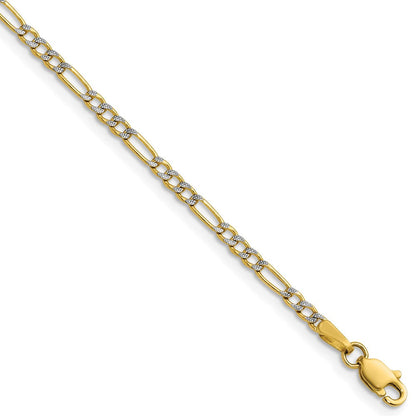 14K Gelbgold 2.3mm Halbmassiv mit Rhodium Pavé‚ Figaro Halskette
