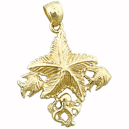 14K Gold Anhänger Seestern mit Oktopus- und Fisch-Akzenten